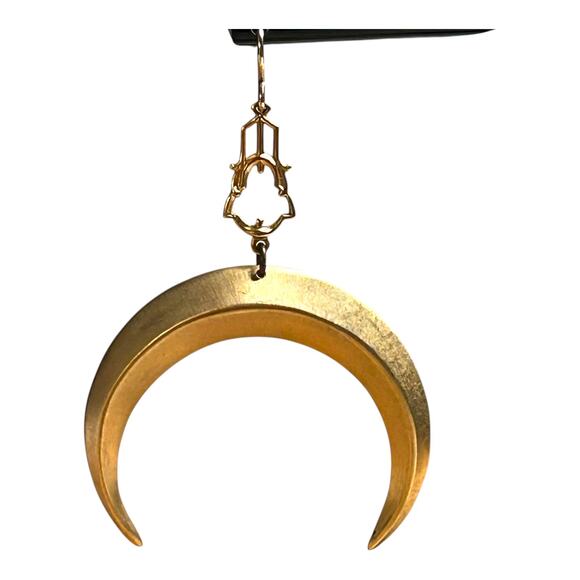 Vintage Brass Crescent Moon Dangle Drop Earrings - Picture 3 of 6